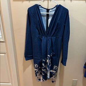 Navy dress with cream floral accent